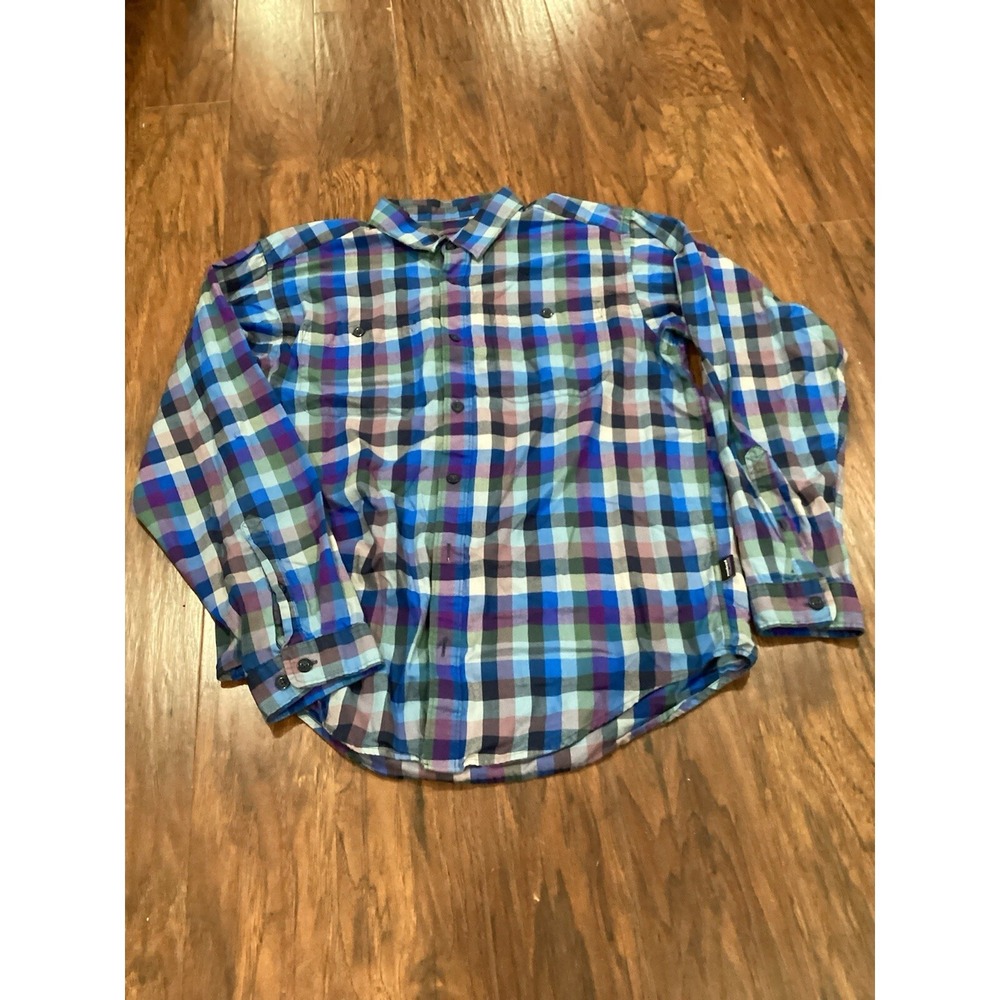 Mens Patagonia‎ Blue Plaid Button Up Shirt Long Sleeve Sz Medium